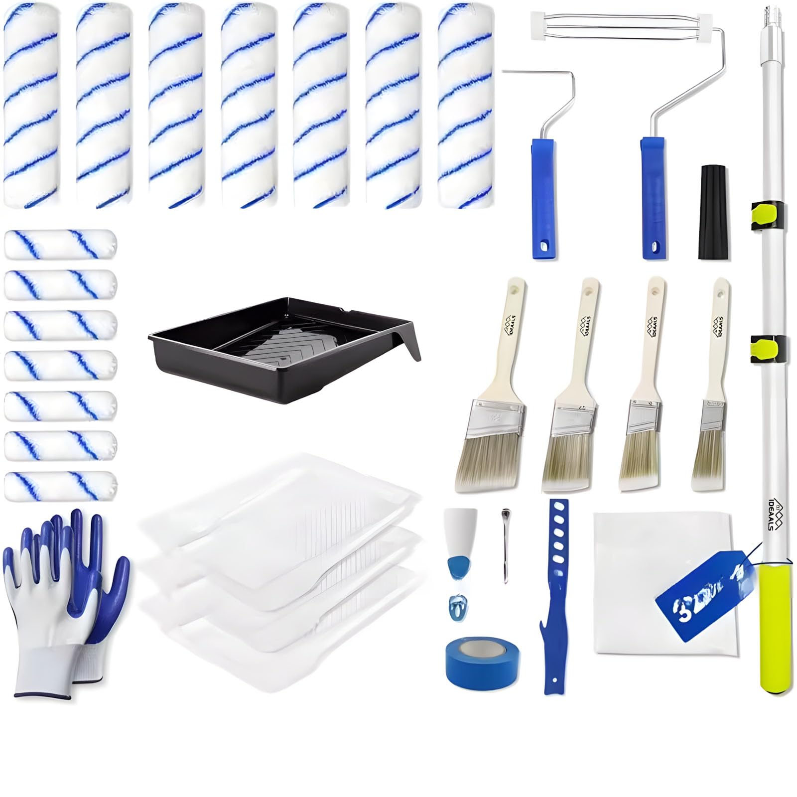 Kaccde 32Pieces Roller Brush Set For Ceiling Wall Painting Efficient Paint Coverage Easy To Cleaning Polyester Rollers Sturdy Frame Easy Cleaning