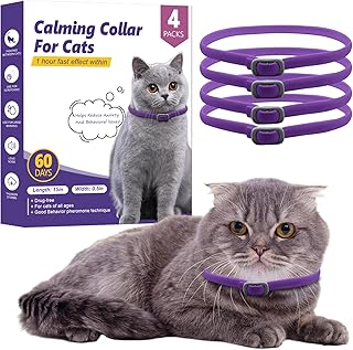 4 Pack Calming Collar for Cats, Cat Pheromone Calming Collar Long-Lasting 60 Days Efficient Relieve Anxiety Stress, Adjustable Size Fit Kitten Kitty Help Comfortable Relaxed, Up to 19 Inches (Purple)