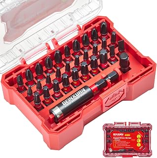 GEINXURN Juego de 32 puntas de destornillador de 25 mm, acero S2, magnéticas Phillips PZ TORX, caja de almacenamiento, color rojo