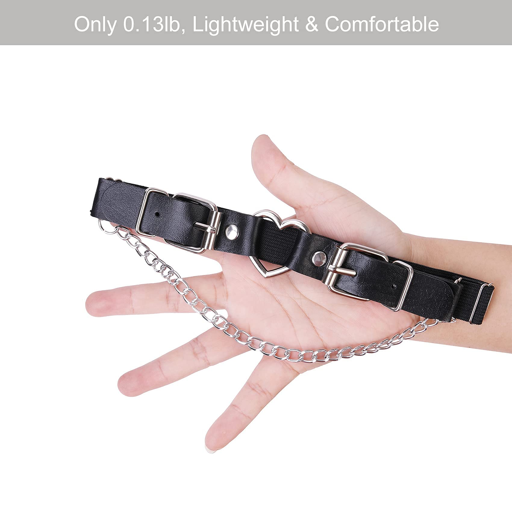 2PCs Leather Leg Garter with Chains, Elastic Rock Heart Thigh Garter for Women