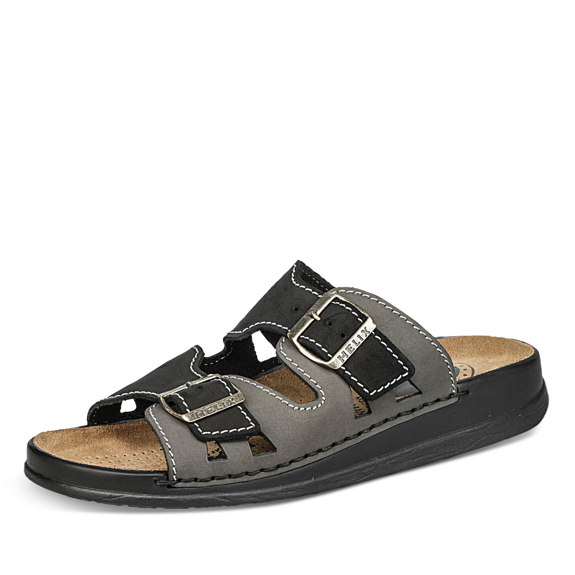 Helix Herren Pantolette schwarz/Grafit Leder von Größe 42 bis 47