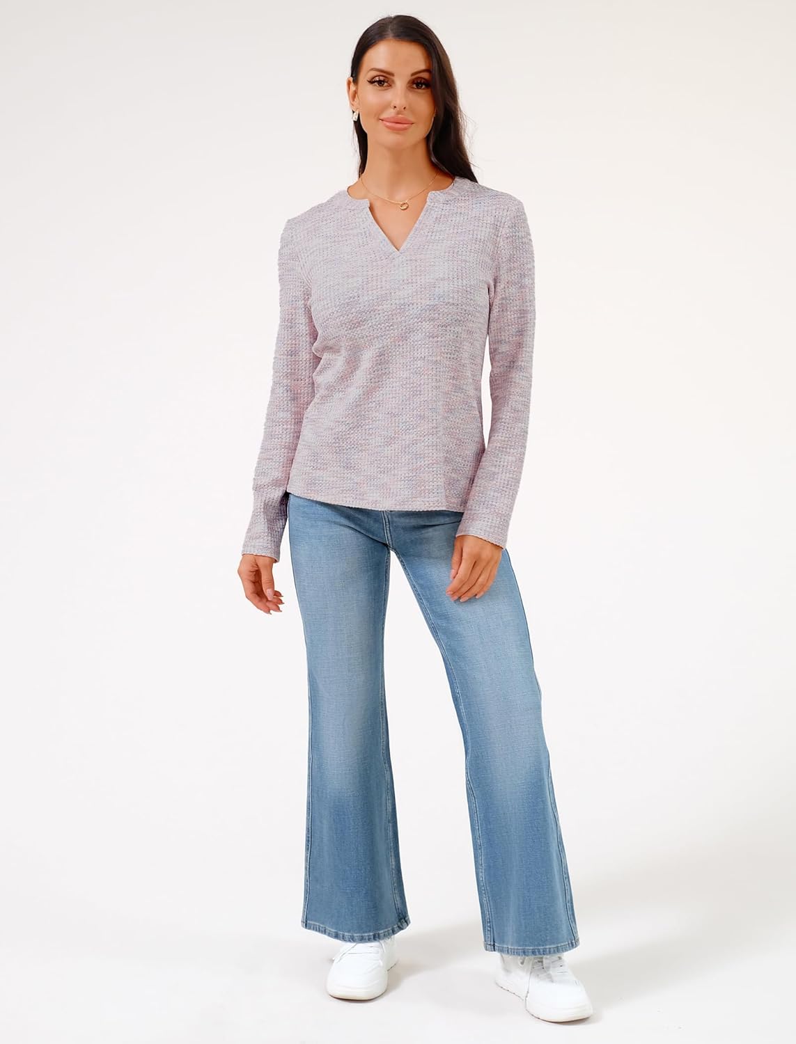 DERAX Womens Long Sleeve Waffle Knit Tops Fall Henley V Neck Shirts Dressy Casual 2026 Spring Blouses - Image 4