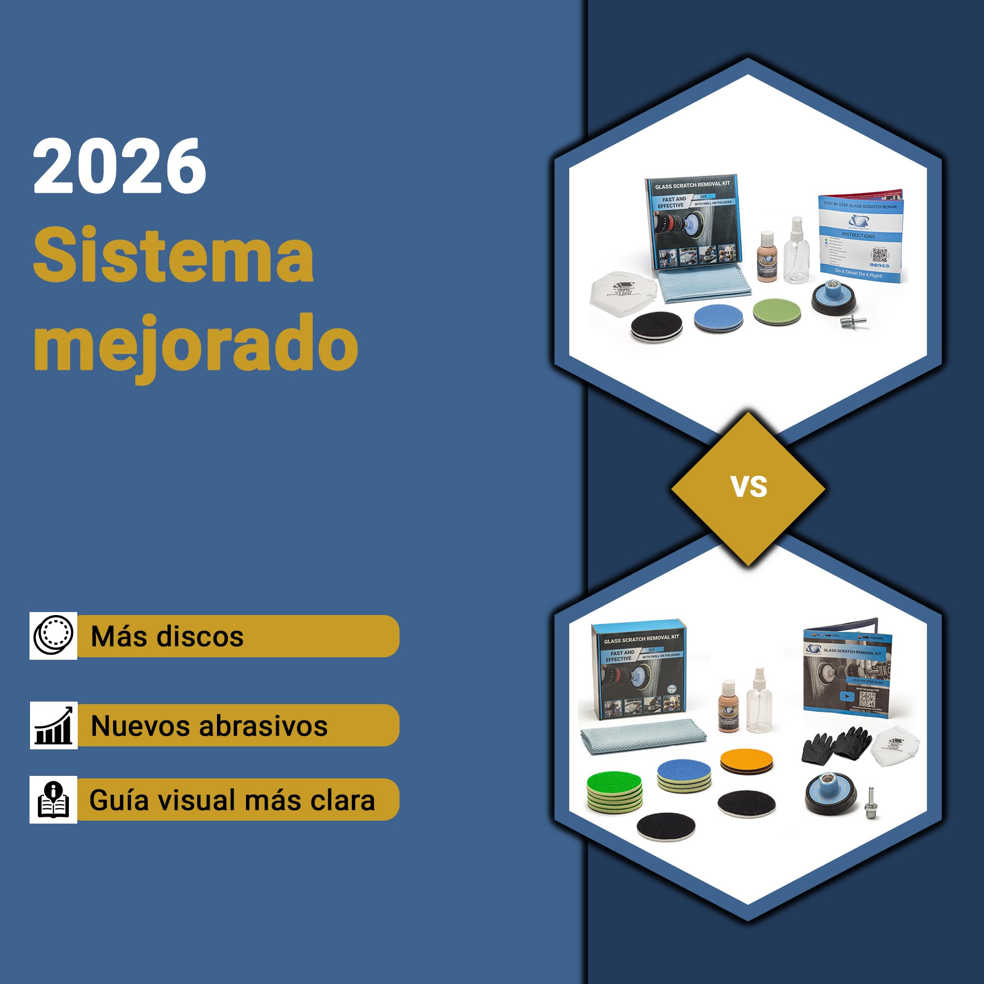 GLASS POLISH DIY Kit de Eliminación de Arañazos en Vidrio 75 mm para Pulido Eficaz con Taladro o Pulidora, Repara Arañazos Profundos, Elimina Daños Superficiales y Restaura la Claridad y el Brillo