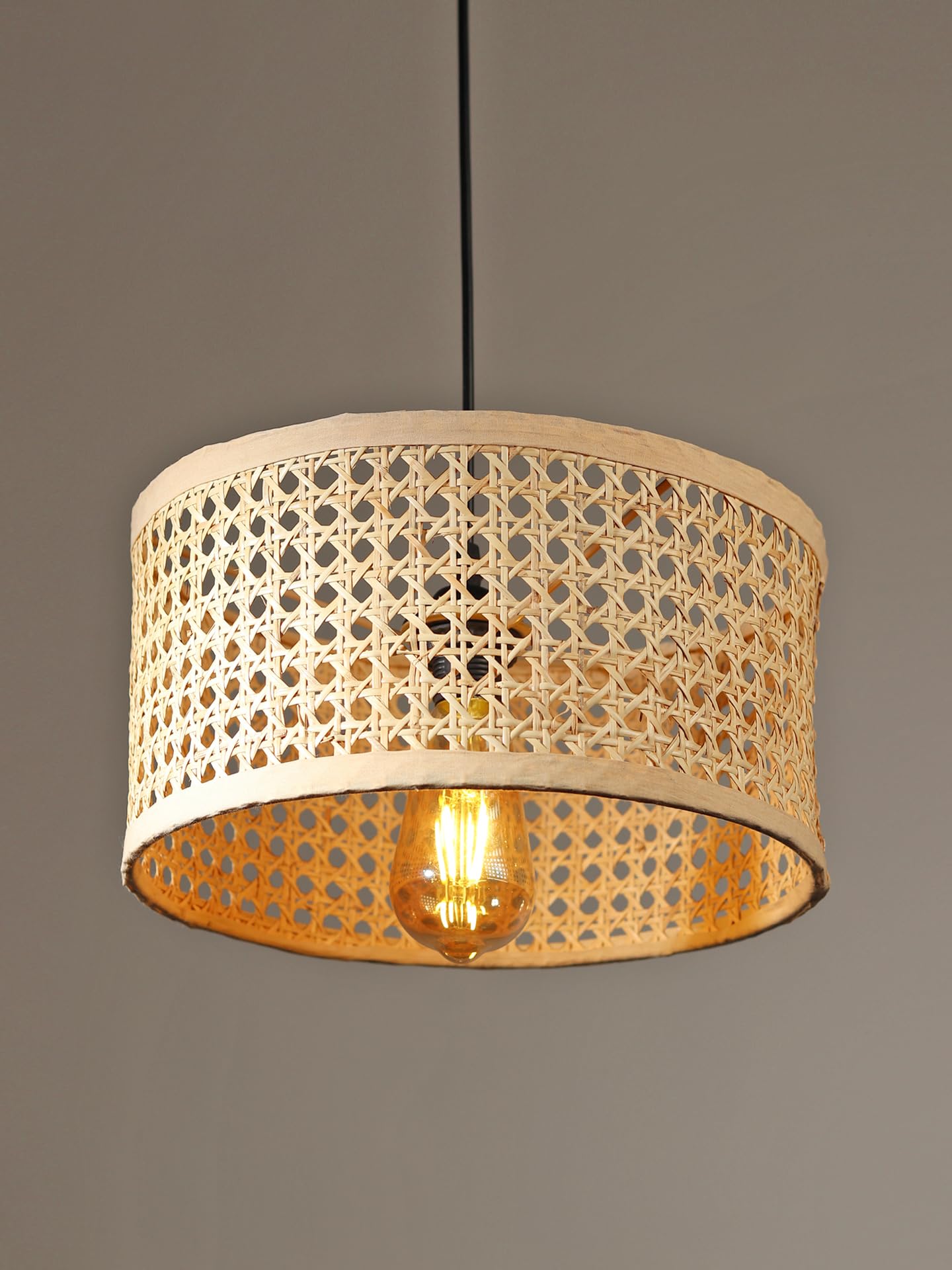 Habere India-All the Cultures Fabricating India Bamboo Lampshade | Cane Lamps | Wicker Lamps | Cafe Lights | Rattan Ceiling Lamps | Rattan Lamp Light | Hanging Lamp - Small(Dia:30x H:15 CM)-image-38