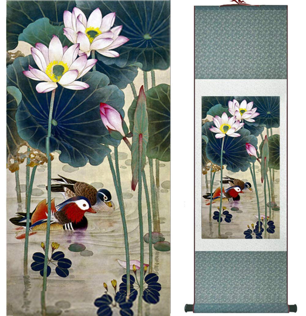 Amazon | オシドリと睡蓮中国美術絵画ホームオフィス装飾水墨画