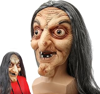 Micacorn Halloween Scary Mask Old Woman Witch Mask with Long
