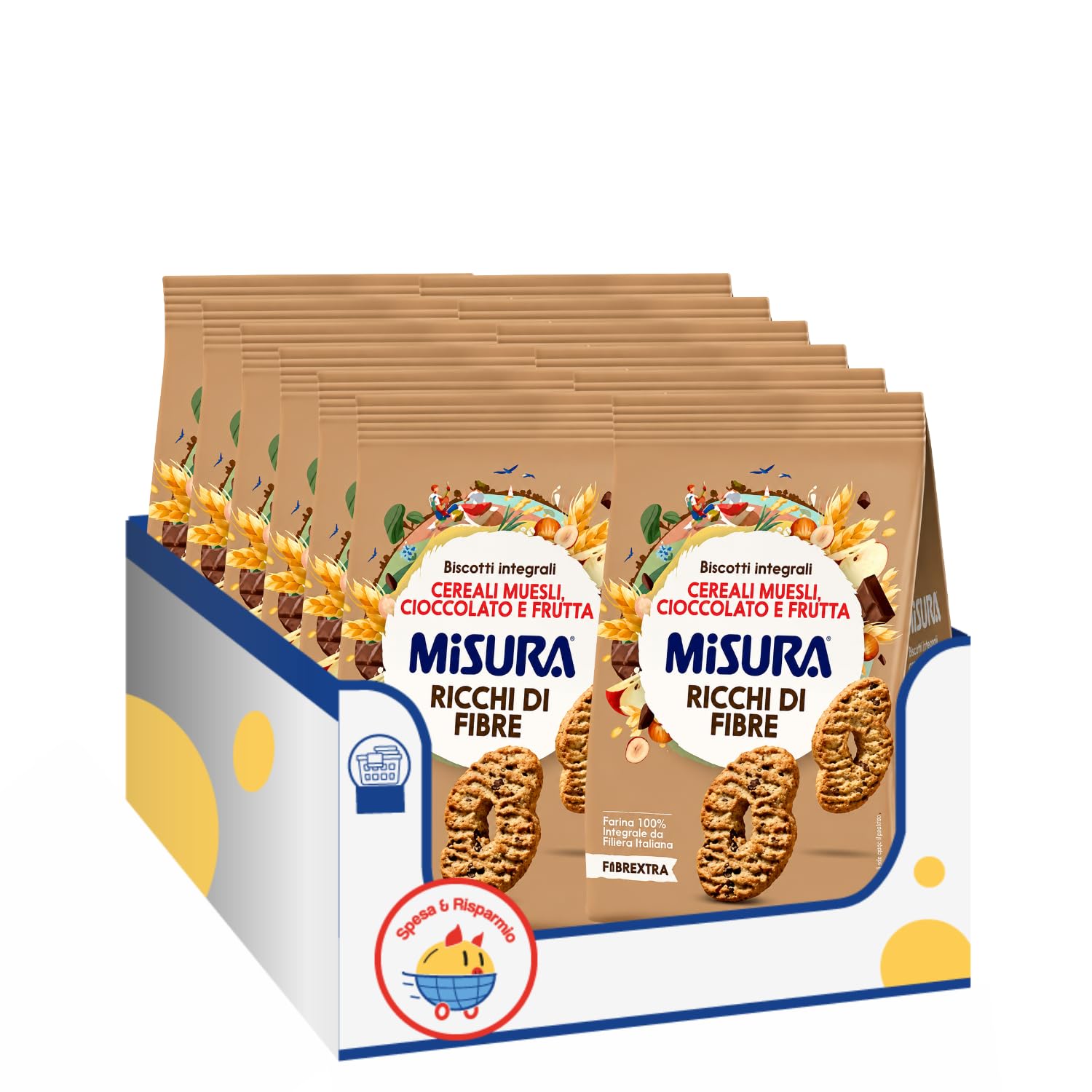 Biscotti Integrali Muesli Cioccolato e Frutta 230g Ricchi di Fibre Snack Colazione Sana Variazioni 4/8/12 Confezioni (12 PEZZI)