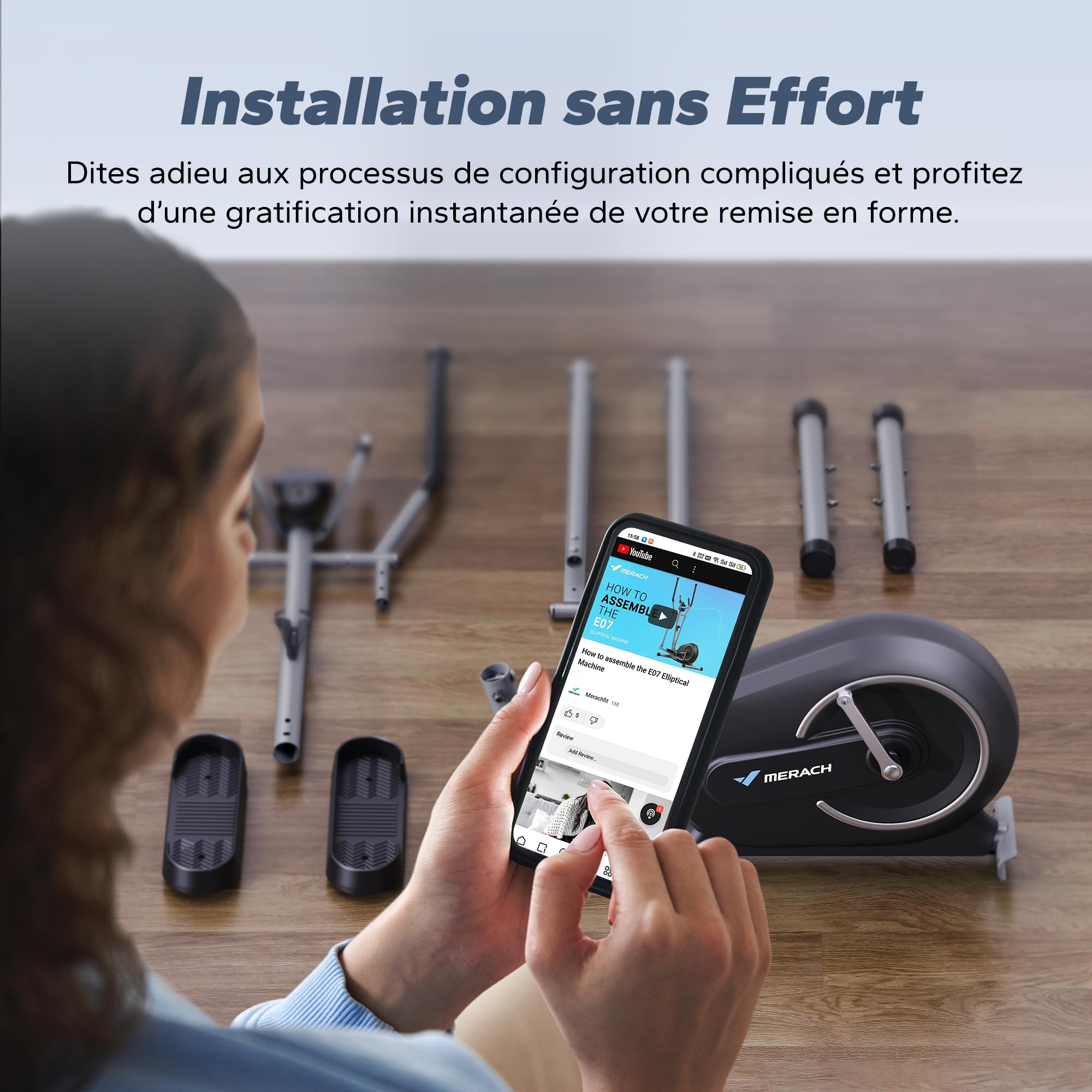 MERACH Vélo Elliptique pour la Maison, Ultra Silencieux Elliptique Compacts avec Résistance Magnétique à 16 Niveaux, Écran LCD, Capteur de Pouls, Application Exclusive MERACH, Capacité de charge 120KG