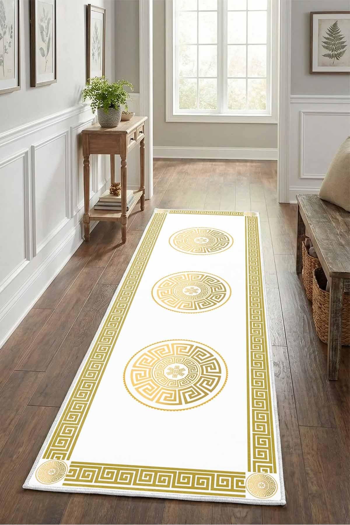 Monnhein Gold Yolluk 1039-4 - Yıkanabilir, Kaymaz Taban, Dijital Baskılı, Leke Tutmaz, İnce Hav, Modern Koridor, Mutfak, Antre ve Salon için Dekoratif Yolluk