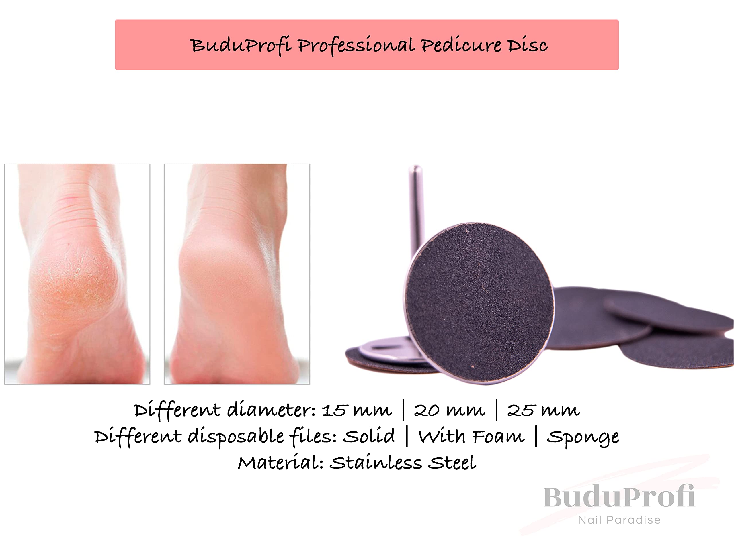 Kit Disco de Pedicura con Recambios, Pododisco, Acero Inoxidable, Torno (20 mm)