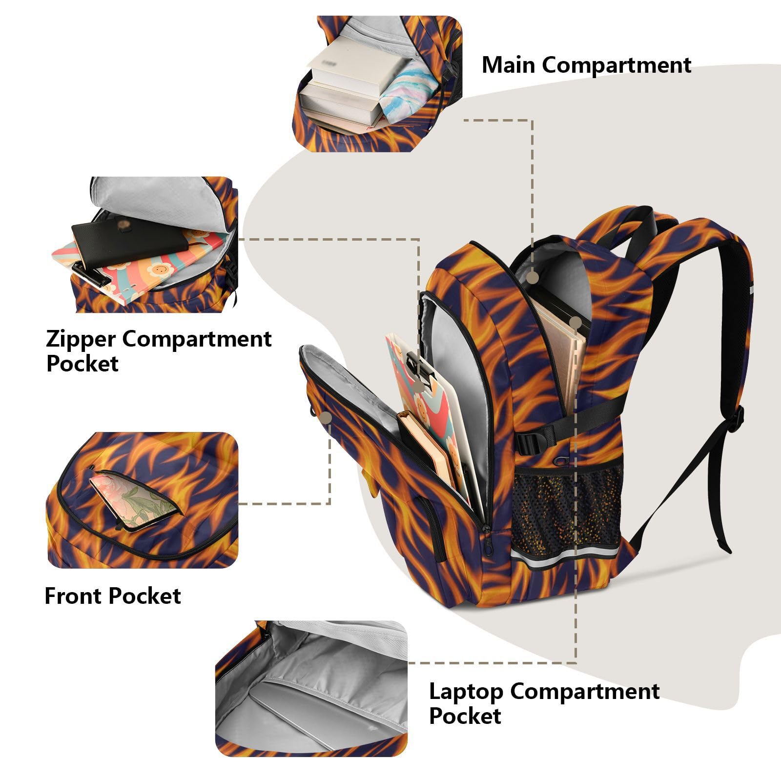 KLL Mochila para laptop para mujer, diseño abstracto de llama, color naranja
