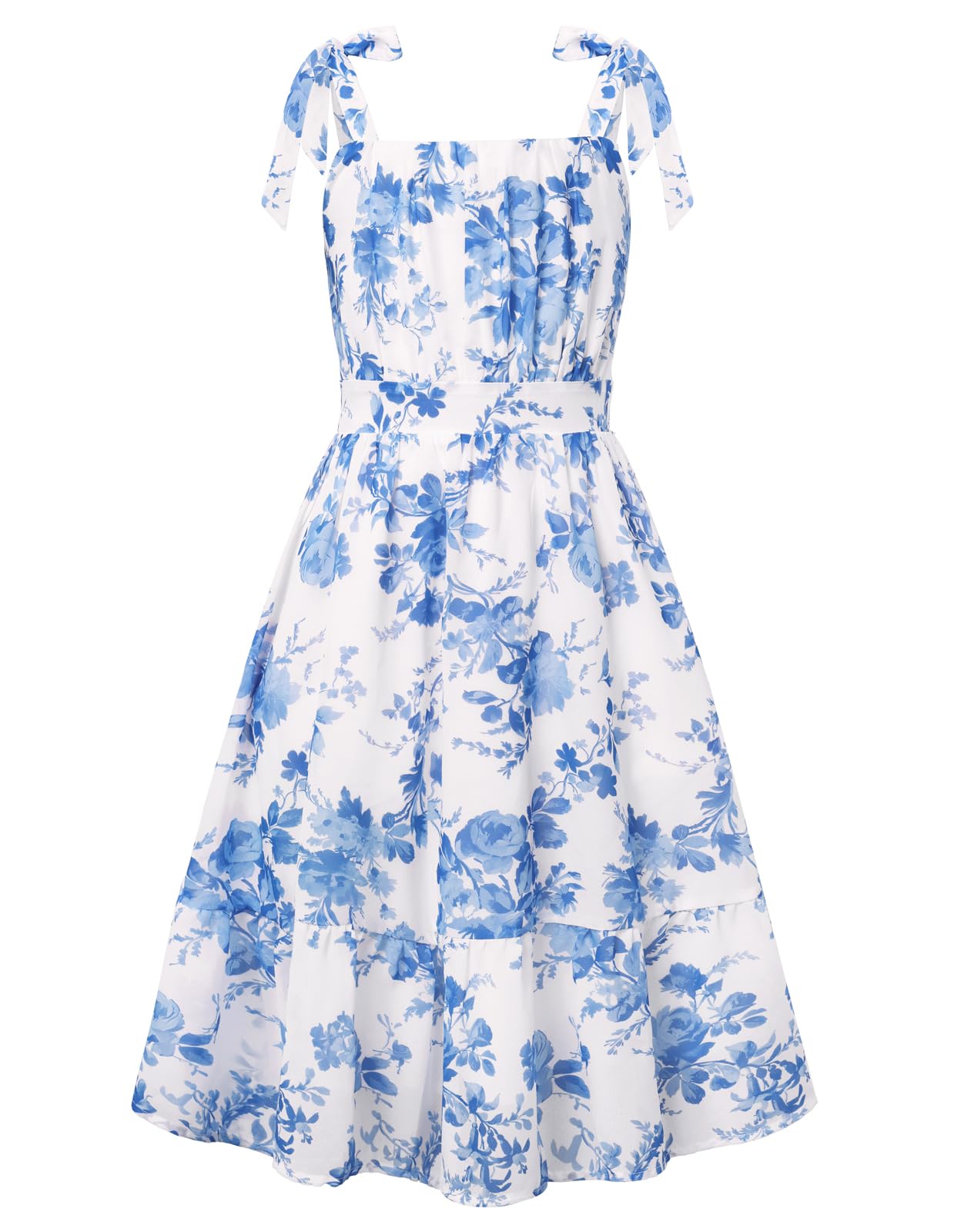 GRACE KARIN A-Line Casual Kleid für Mädchen, Eckiger Ausschnitt Chiffonkleid, Verstellbare Schulterbänder