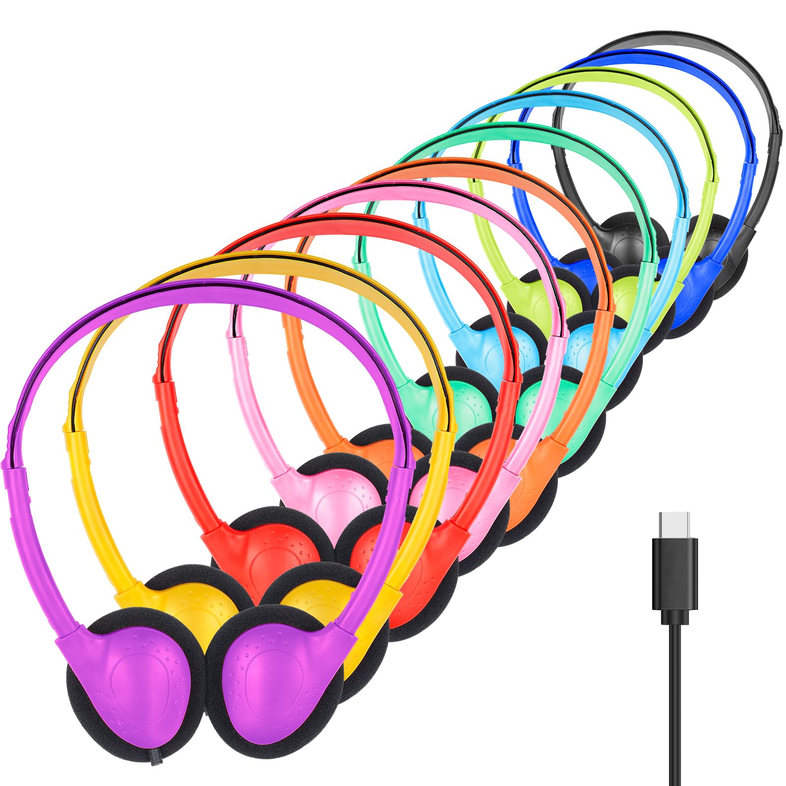 USB C Headphones Bulk for Classroom School Kids 10 Pack,USB Type C