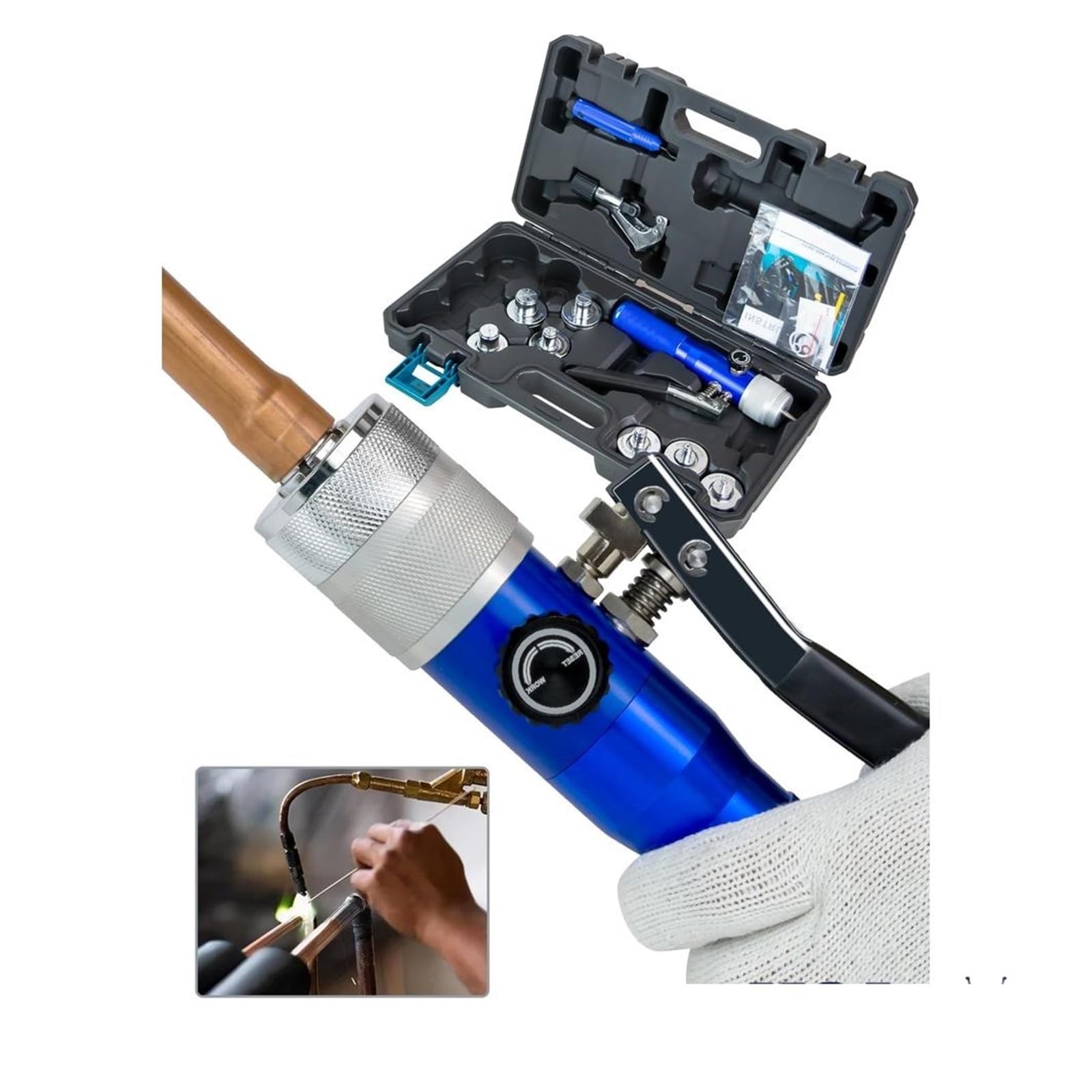 Pipe Expander, Hydraulic Swaging Tool Kit with Tube Cutter and Deburring 7 Expander Heads Included HVAC/R Installation and Repair 3/8" to