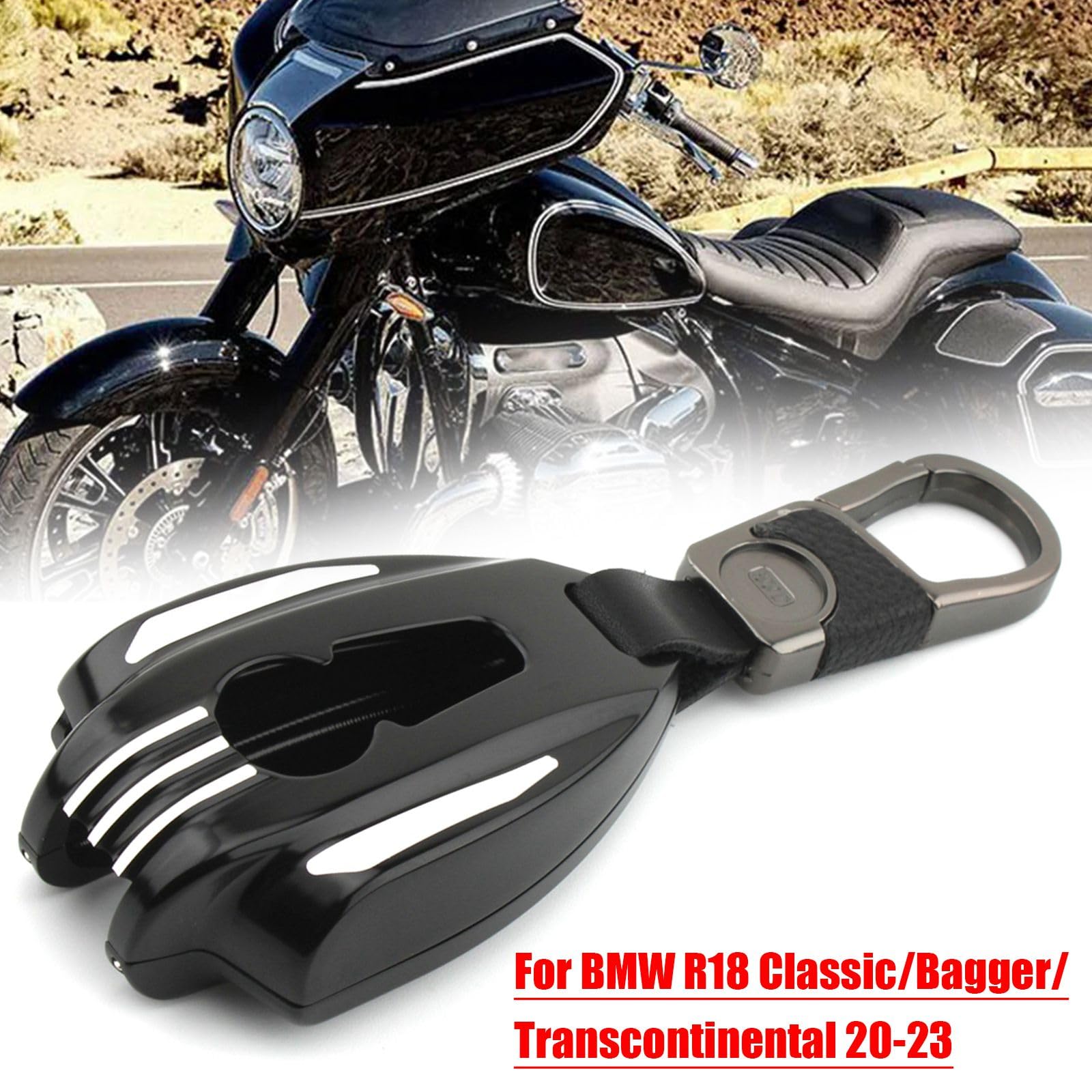 Motorrad-Schlüsselgehäuse, CNC-Schlüsselanhänger, passend für BMW R18 Classic Bagger Transcontinental 2020–2023, Aluminium-Schlüsselgehäuse (schwarz), Schwarz