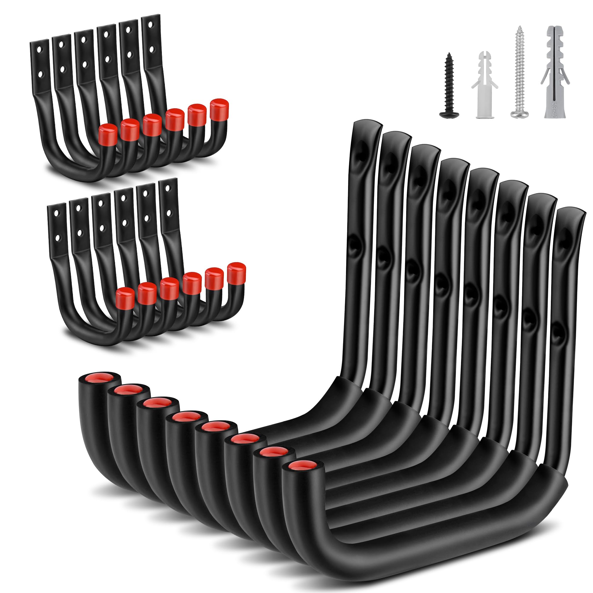 Nacial 20 Pack Garage Hooks Heavy Duty, 9.8" & 3.5" Garage Wall Hook with EVA Pads, 100LBS Capacity Hooks for Hanging Bikes, Kayak Folding Chairs and