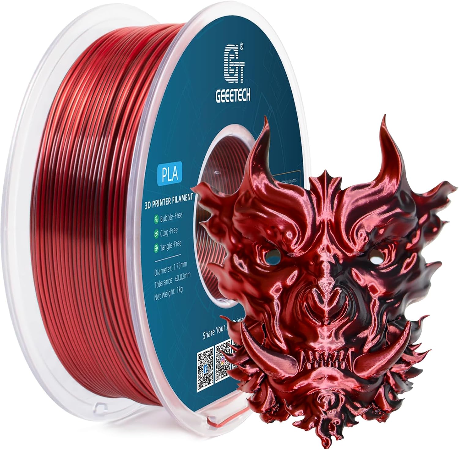 Geeetech Silk PLA Filament 1.75mm Silk Dual Color Filament, Coextrusion Dichromatic Metal-Like Shiny Consumable 1kg (2.2lbs) 1 Spool, Dimensional Accuracy +/- 0.02 mm, Black Red - Image 2