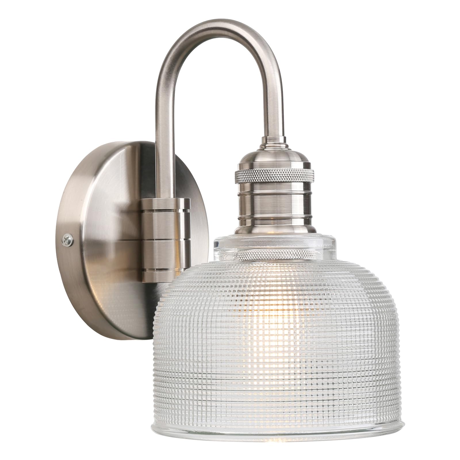 Pathson Vintage Col de Cygne Applique Murale Industriel E27 Luminaires Intérieur Abat-jour en Verre Bol Lampe Murale pour Salle à Manger Cuisine Miroir de Courtoisie (Argent brossé)