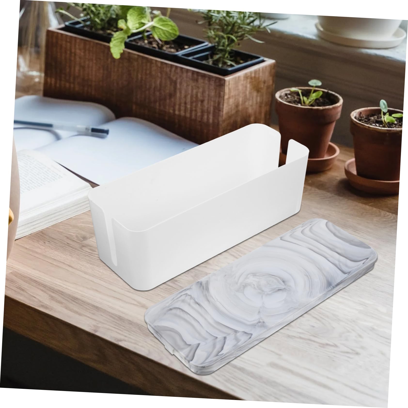 NUOBESTY Organizador de Cables de Bambú Caja de Gestión de Cables para Escritorio para Router Caja Tapa para Organizar