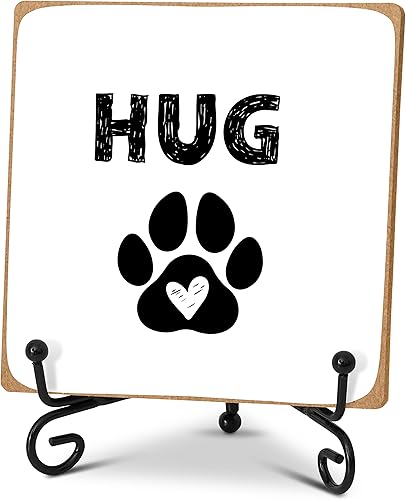 Hug - Placa de madera para decoración de escritorio de oficina en casa con soporte, regalos de duelo por pérdida de mascota, regalos conmemorativos