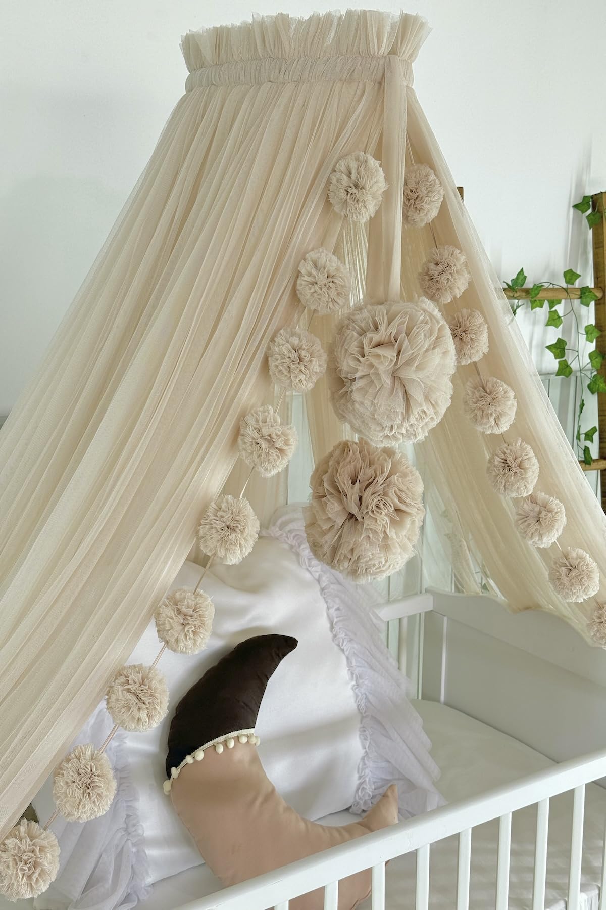 Baby Fancyroom Ciel de Lit pour Bébé, Moustiquaire, Décoration de Chambre, Baldaquin en Tulle de Qualité Supérieure pour Chambre d'Enfant (Beige Clair)