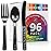 DecorRack Plastic Cutlery Set, Black Colored Plastic Silverware Sets for Parties, 96 Piece Bulk Heavy Duty Utensils (Black, 96 Pieces)