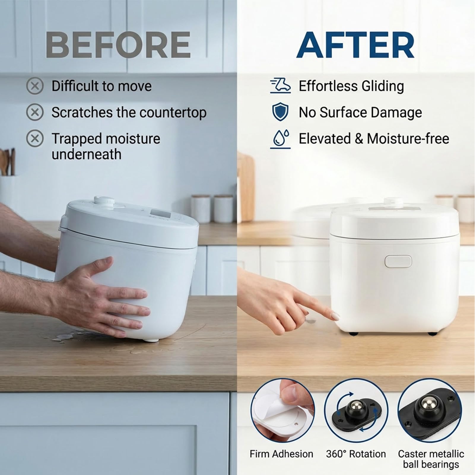 16 Stück Kugelrollen für Küchengeräte, Selbstklebende Mini Rollen Kugelrollen für Möbel 360° schwenkbare Klebbare Universalrad Rollen für Kaffeemaschine Mülltonnen Mülleimer DIY Weiß Schwarz