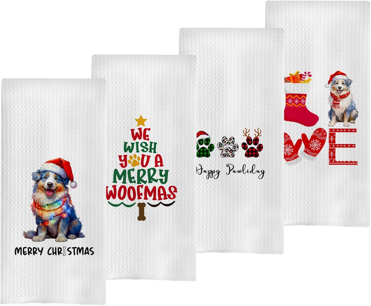 Australian Shepherd Dish Towels Set - Christmas Australian Shepherd Gifts Decorative Waffle Kitchen Towels, Christmas Australian Shepherd Gifts Hand Tea Towels (16×24 Inches Set of 4)
