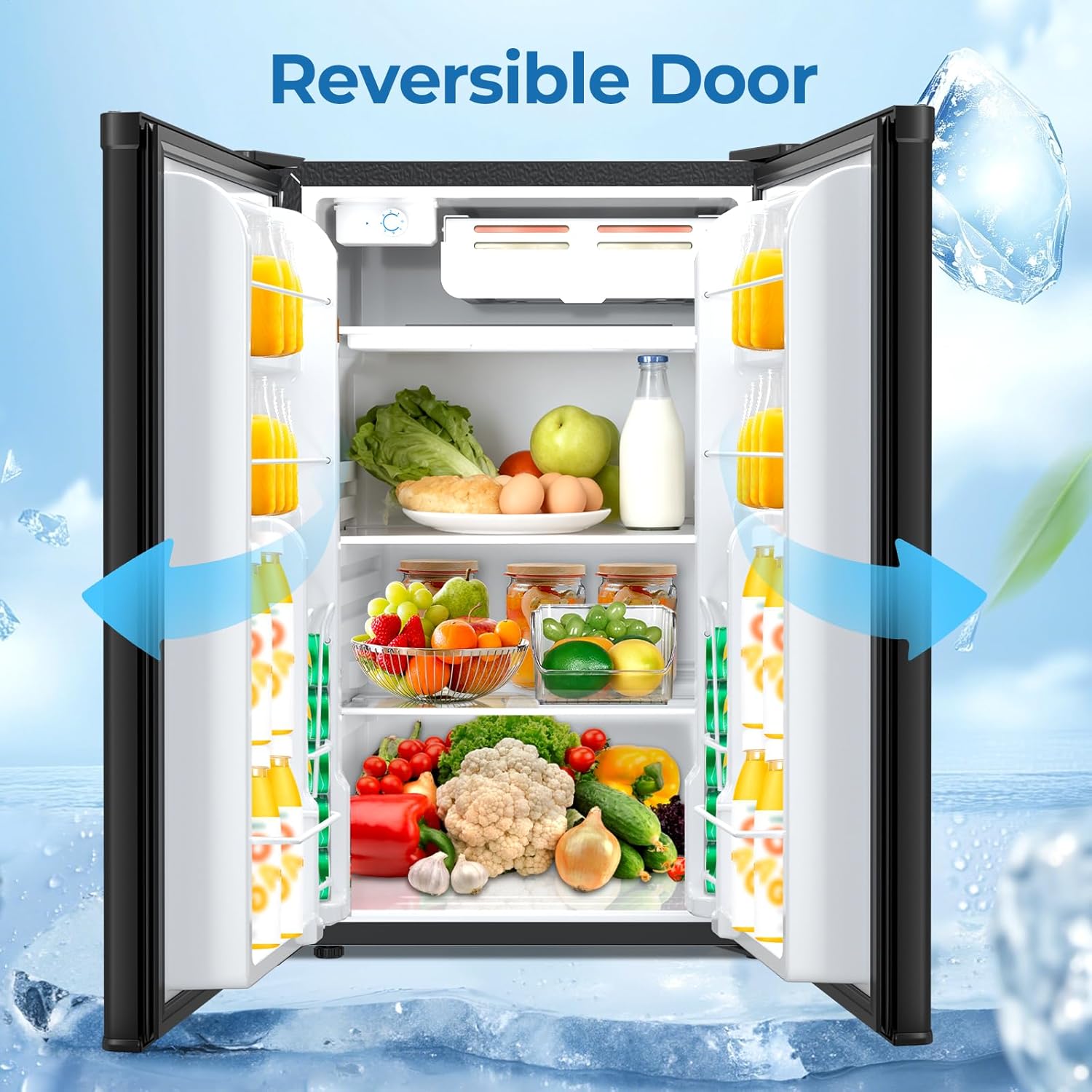 4.5 Cu.ft Mini Fridge with Freezer, Compact Refrigerator with Reversible Single Door, Adjustable Thermostat, Low Noise, Energy Efficient for Office, Dorm, Bedroom, Apartment BLACK