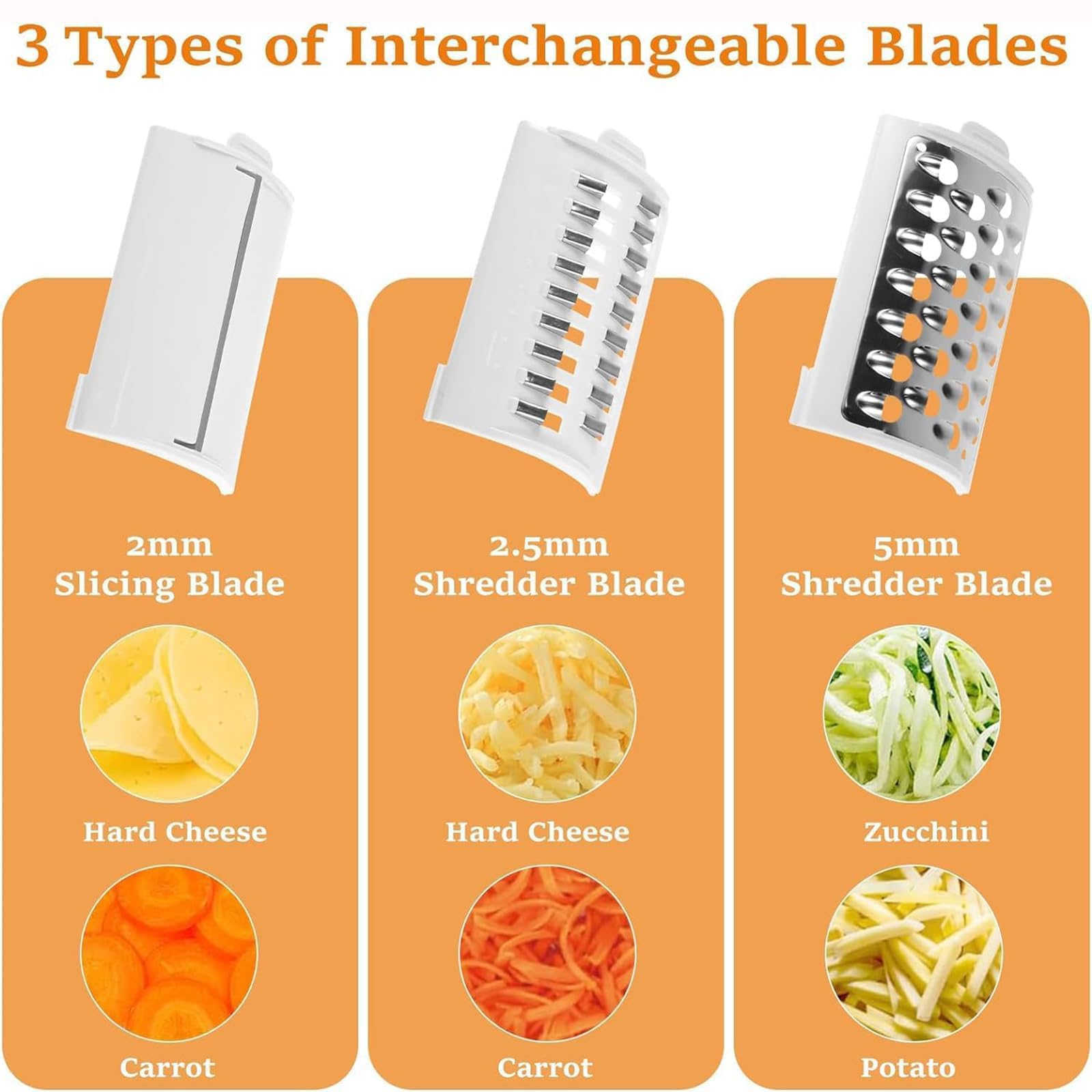 Grattugia elettrica per formaggio 3 in 1 USB di ricarica affettatrice per verdure 3 lame in acciaio inox verde e bianco plastica