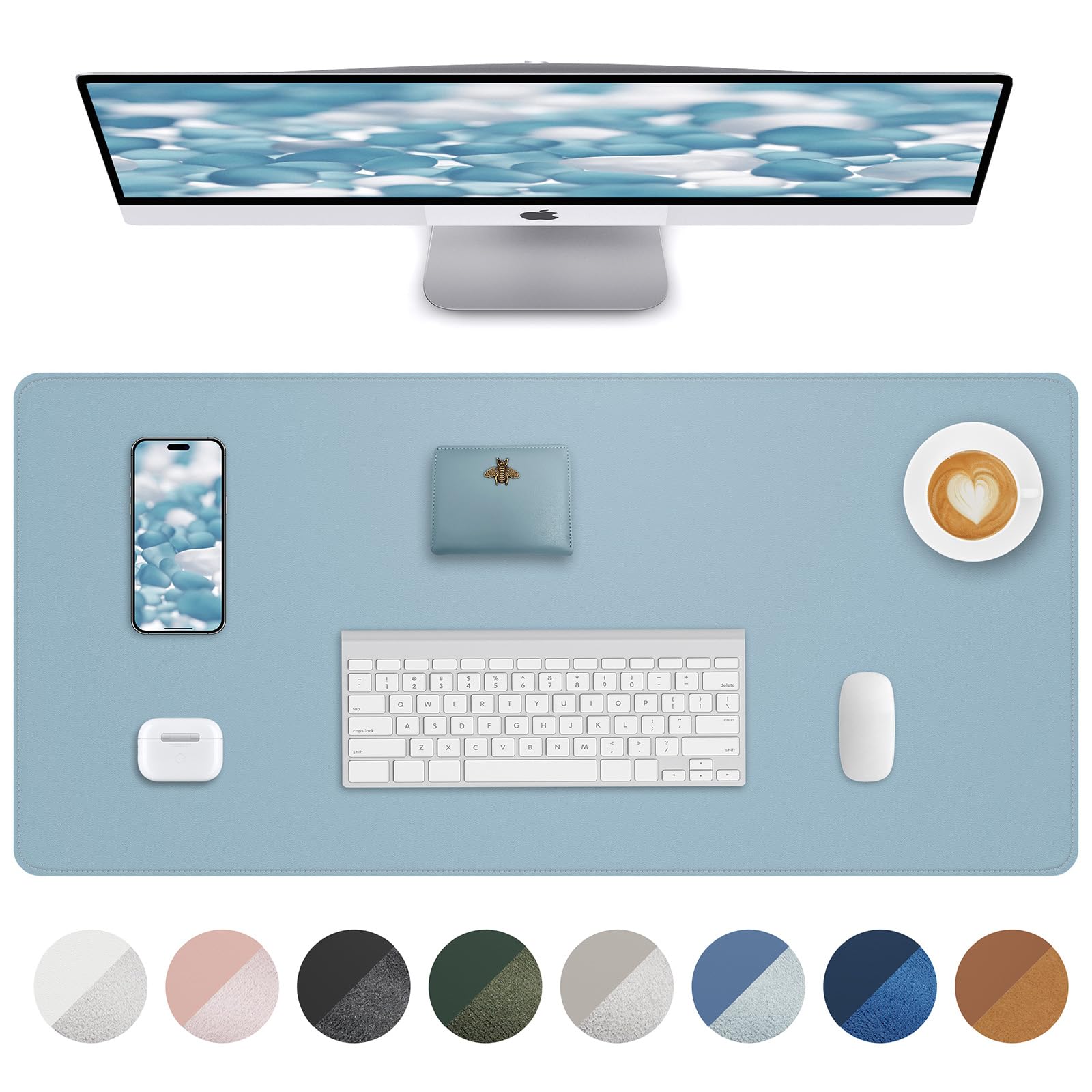 Leather Desk mat Protector,Mouse Mat,Non-Slip PU Leather Desk Blotter,Laptop Desk Pad,Waterproof Desk Cover mat for Office and Home (80 x 40,Light Blue) — image 1