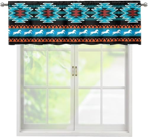 Miniatura 1 de ZFRXIGN Southwetsern Cenefas de cortina para ventanas de cocina, 54 x 18 pulgadas, cenefa azteca occidental, 1 panel, cortinas cortas bohemias para