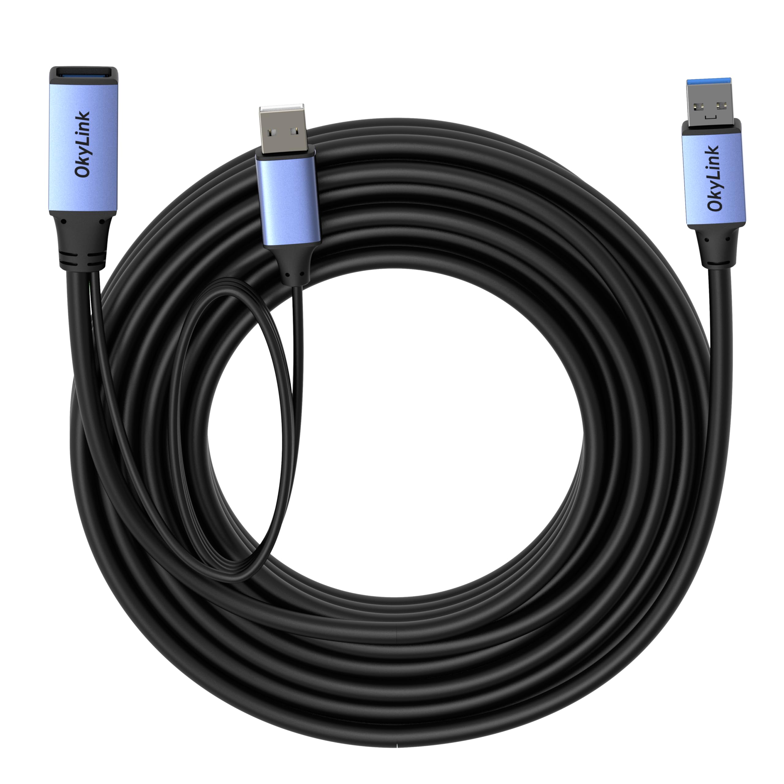 OkyLink Active - Cavo prolunga USB 3.0 da A ad A, da maschio a femmina, 7,6 m | 8 m, 3.2 Gen1, con cavo di alimentazione, 5 Gbps, Plug and Play, per telecamera CCTV, stampante
