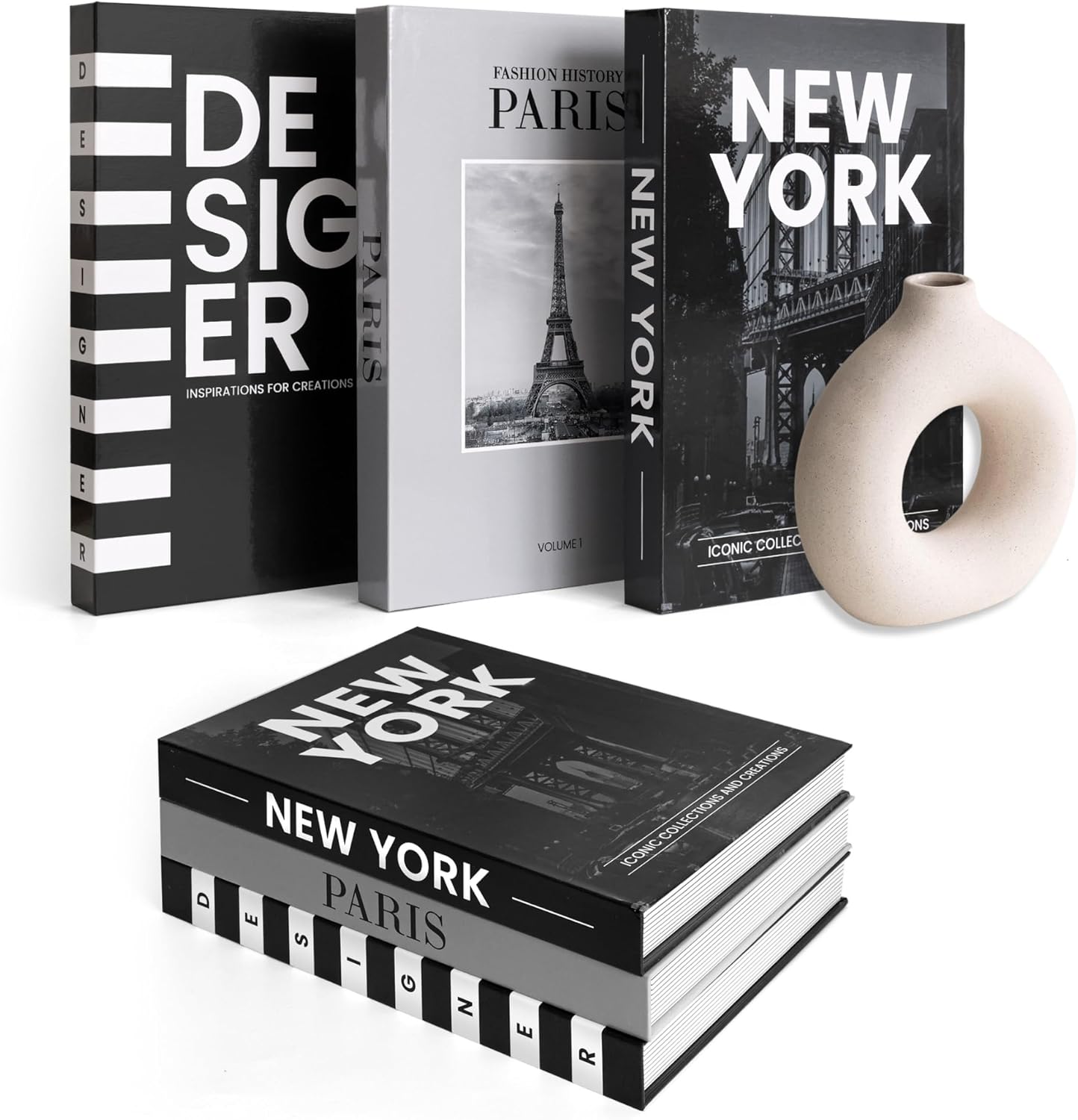 Designer Books Decor Set of 3 Decorative Books for Home Decor Aesthetic Black & White Faux/Fake Book for Decoration on Coffee Table Bookshelf TV Stand Entryway Décor Minimalist Storage Box for Remotes