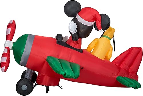 Miniatura 4 de Gemmy Animación inflable Airblown Mickey y Pluto Clubhouse escena de avión con LED Disney, 4.5 pies de alto