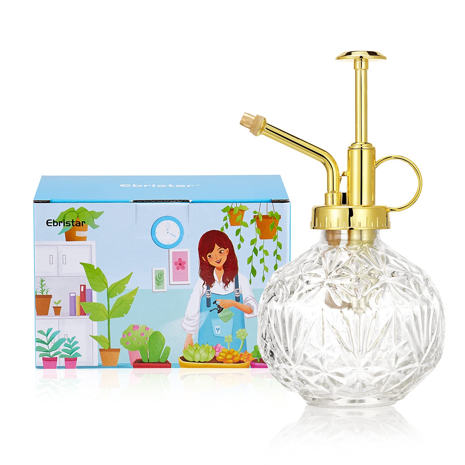 Glass Plant Mister Water Spray Bottle, Succulent Watering Bottle with Plastic Top Pump, 200 ML Capacity Vintage Style Plant Sprayer, Small Watering Can for Indoor Outdoor House Plants - Clear