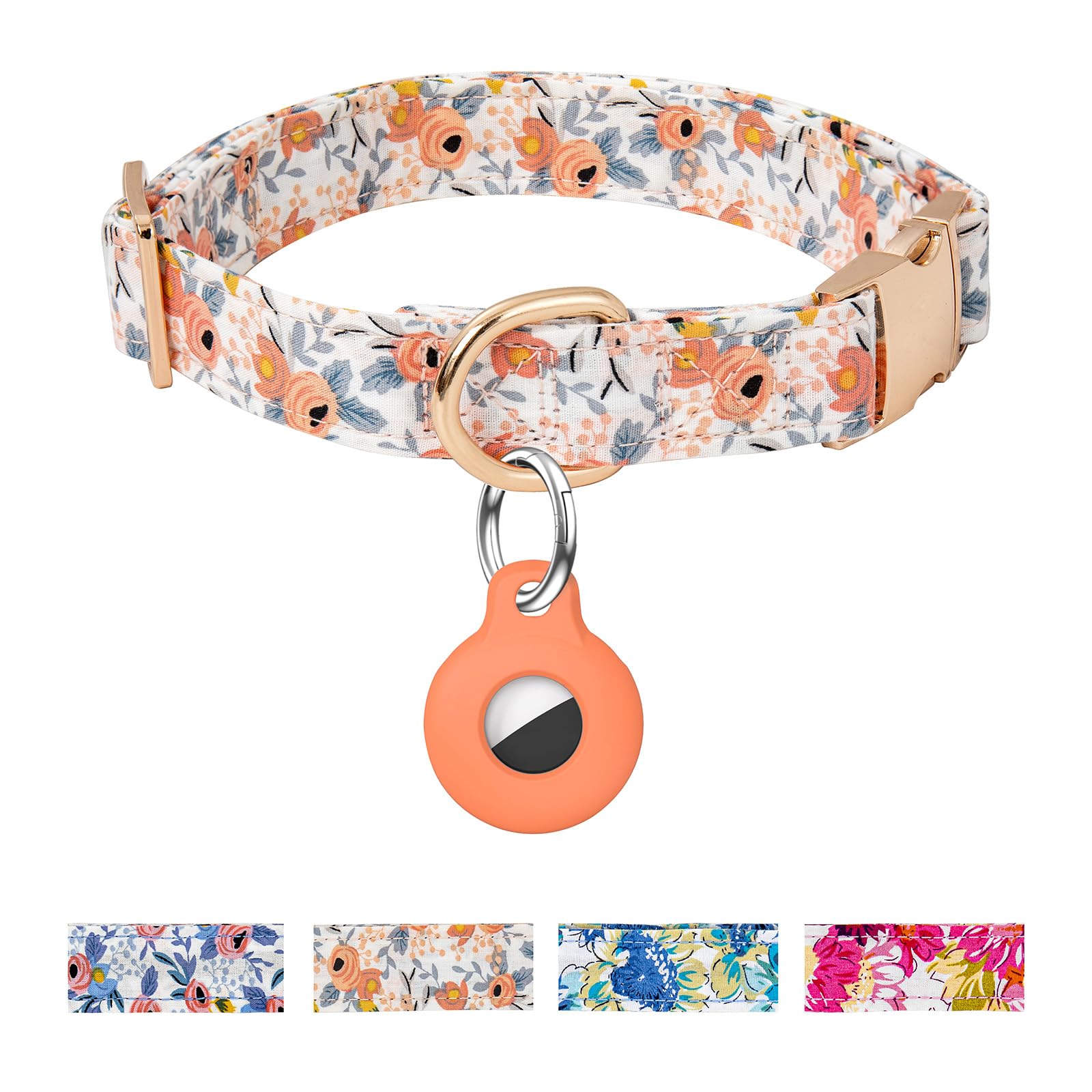 AirTag Dog Collar,Adjustable Dog Collars with AirTag Holder,Cute Puppy Collars with Metal Buckle, Soft Padded Blue Flower Patterns Pet Collar for