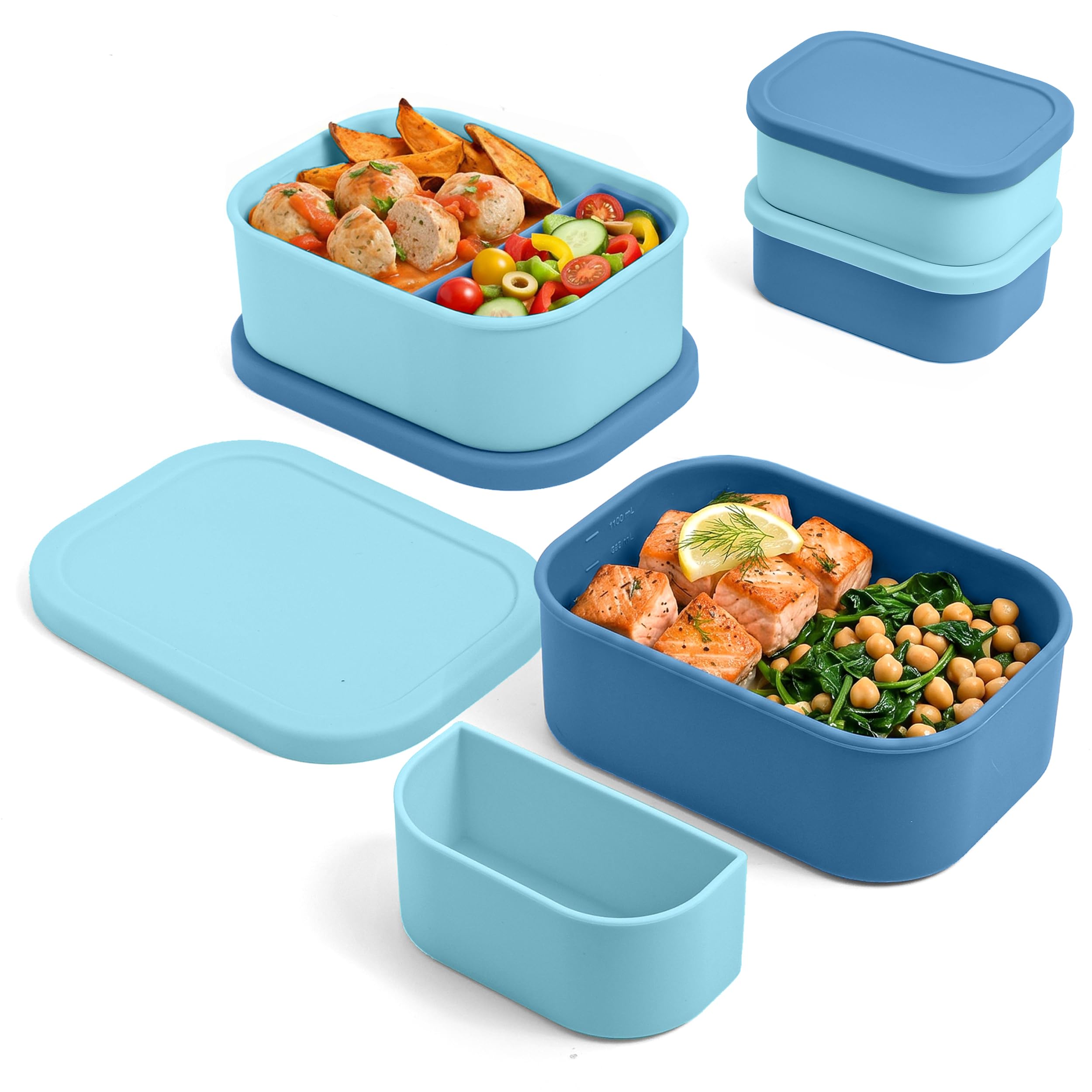 ECOBERI Silicone Bento Box with Removable Insert, Flexible Lunch Container with Airtight Lid, BPA-Free Food Grade Silicone, Microwave, Freezer, Dishwasher and Oven Safe