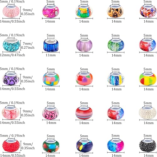 Miniatura 2 de 220 cuentas europeas de agujeros grandes, surtido de cuentas de artesanía europea, cuentas de diamantes de imitación de colores mixtos, cuentas