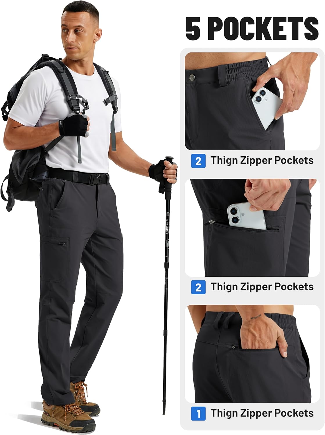 TACVASEN Men's Hiking Pants Quick Dry Lightweight Waterproof Breathable Casual Outdoor Fishing Travel Summer Pants - Image 4