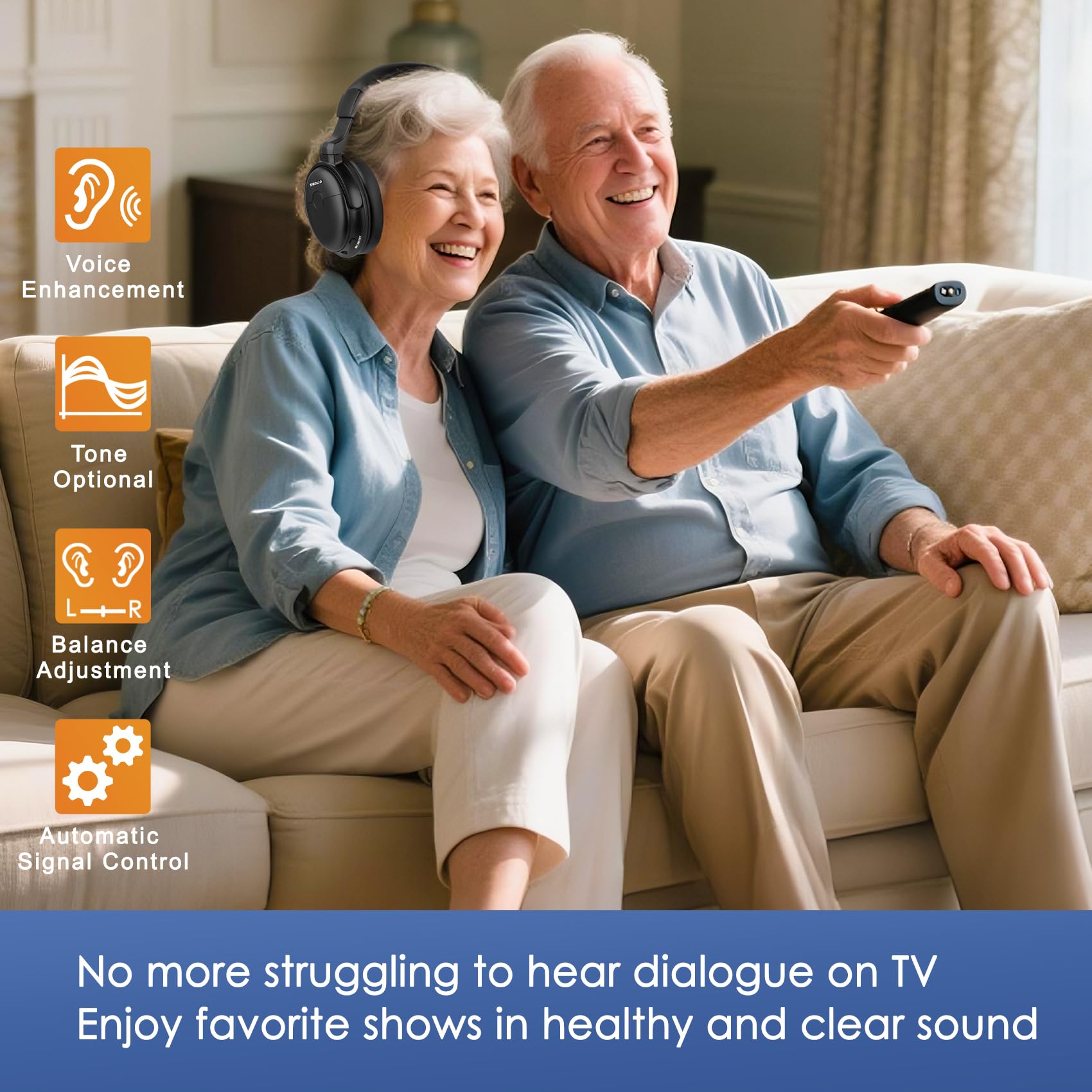 SIMOLIO Wireless TV Headphones Clear Dialog Mode - Dettaglio