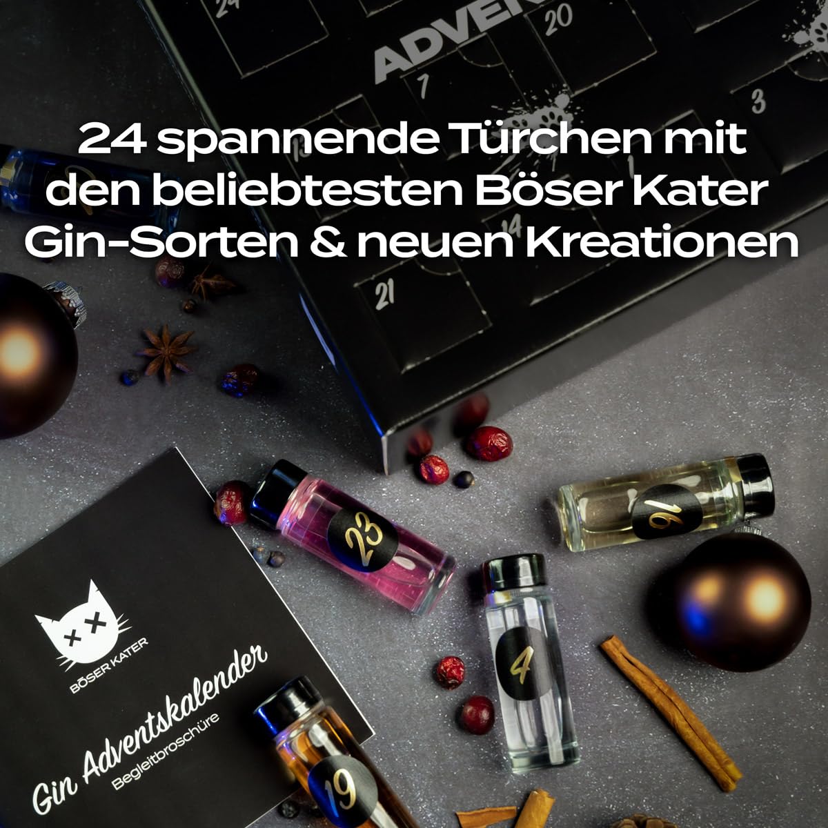 BÖSER KATER Gin Adventskalender | Die perfekte Geschenkidee | Weihnachtskalender für Katzen- und Gin-Liebhaber | Limitierte Auflage | 24 spannende Türchen mit außergewöhnlichen & exklusiven Sorten