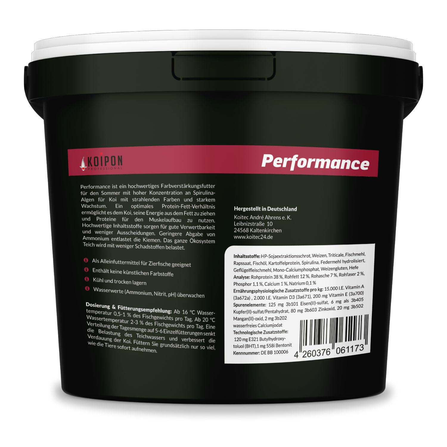 KOIPON Performance 1 kg Koifutter Sommer für Farbe, schwimmend, 6% Spirulina, Teichfutter 6 mm Pellets, Koifutter als Goldfischfutter geeignet