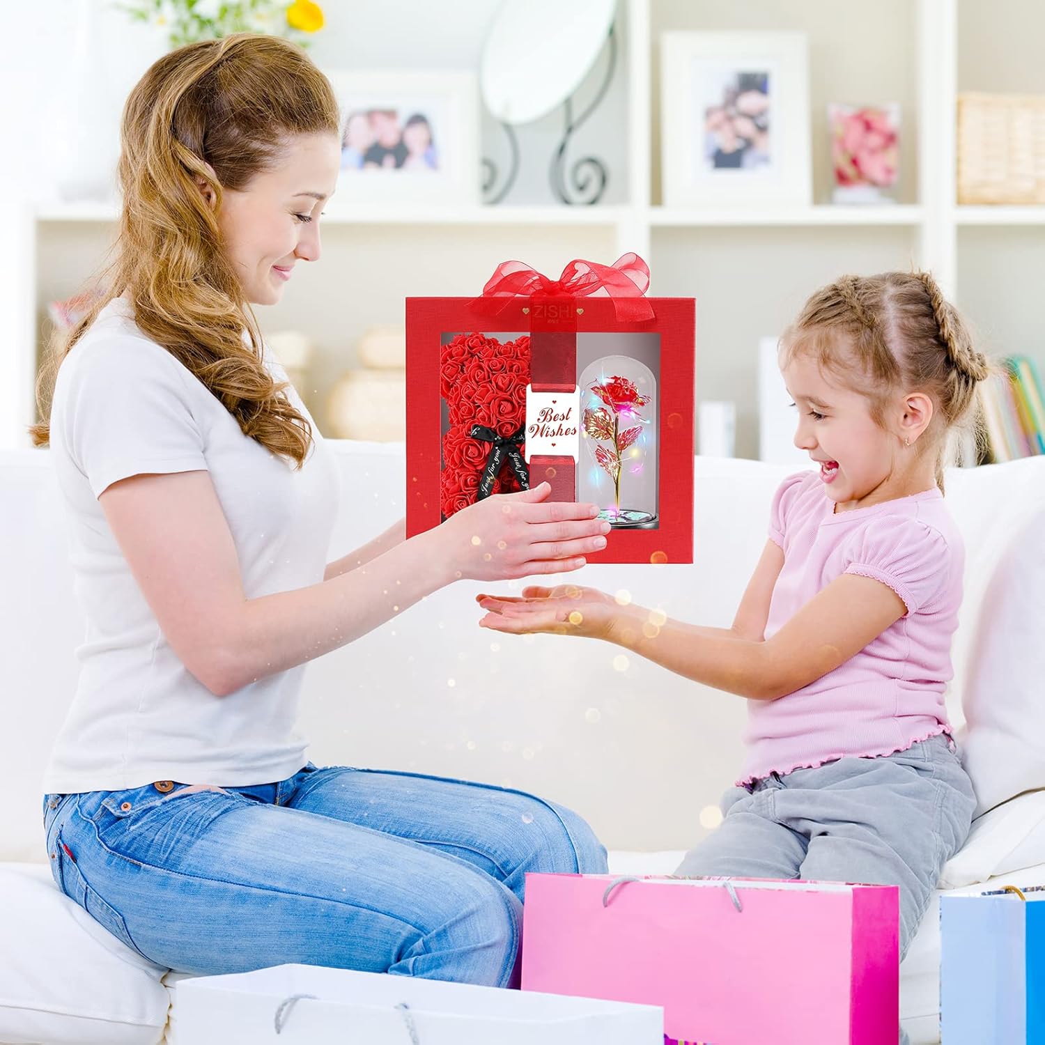 Birthday Rose Gifts for Women- Artificial Flower Rose Gift for Girlfriend Mom,Rose Bear LED Rose lamp Gifts Ideas- Best Gift Boxes for Valentine's Day,Mother's Day (Rose Bear+LED Rose lamp+Necklace)