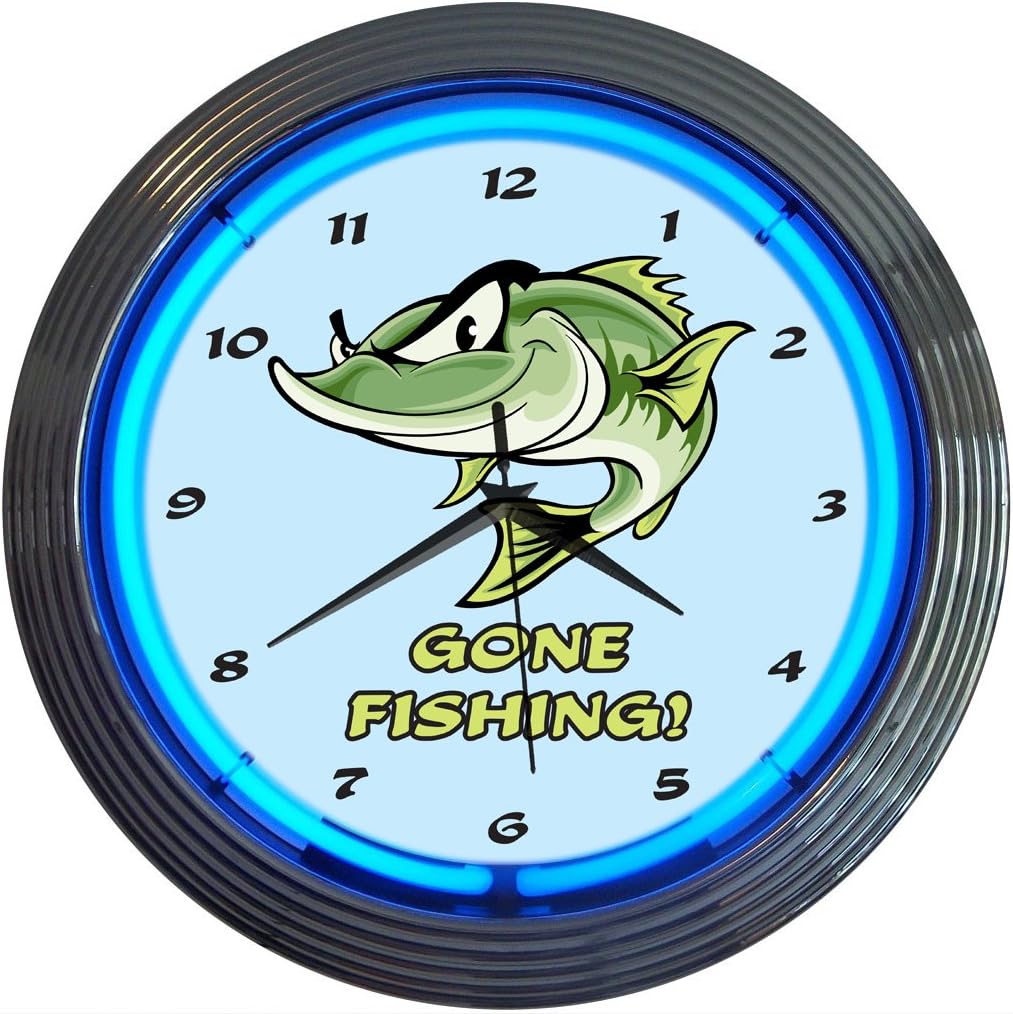 Gone Fishing Neon Clock