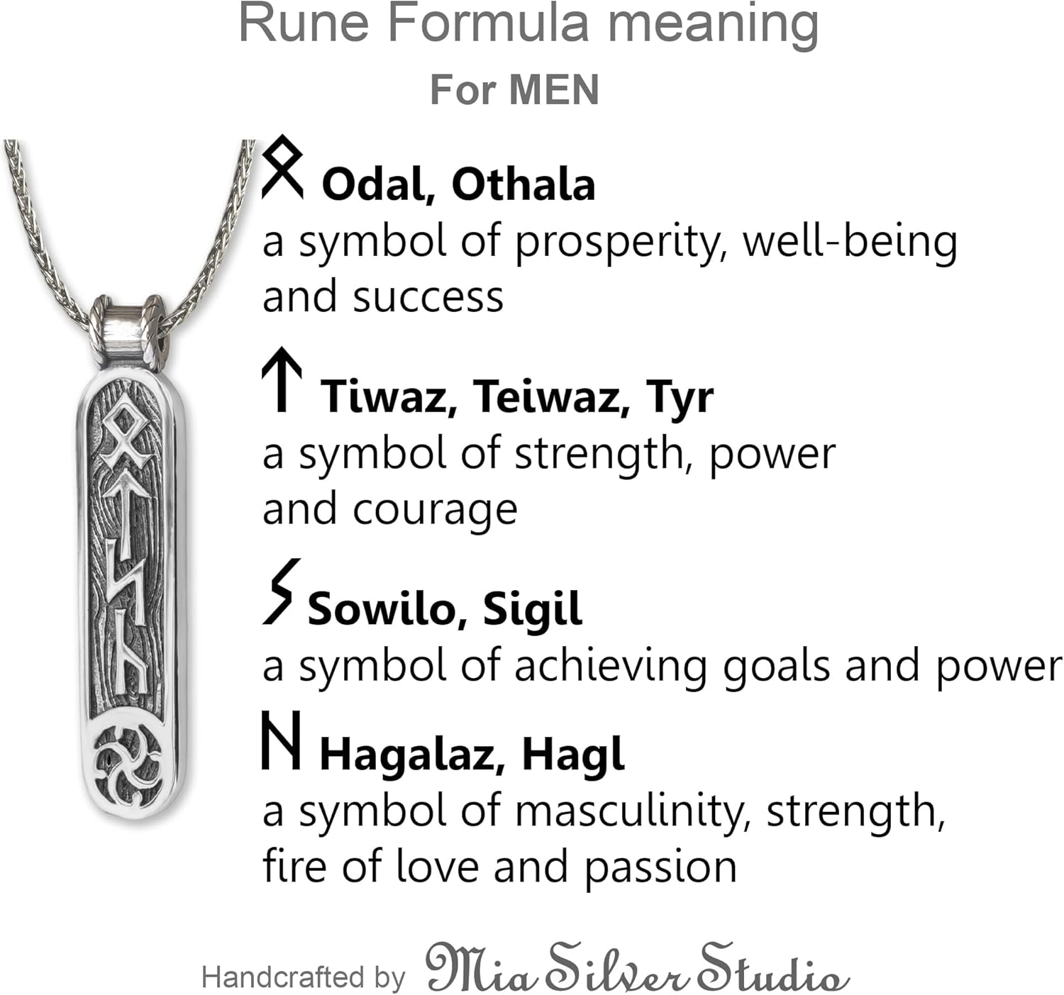 Viking Rune Formula Pendant Necklace for Men Women - 925 Sterling Silver - Norse Nordic Celtic Jewelry - Runes Protection Amulet - Matching Necklaces for Couples - Handmade