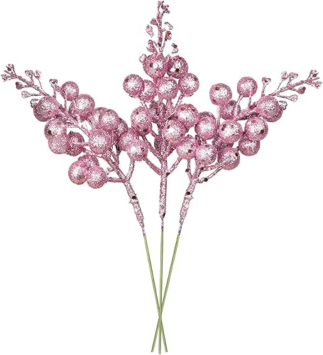 Miniatura 49 de Paquete de 14 tallos con bayas y con purpurina para Navidad, artificiales, de 7.8 pulgadas, adornos para el árbol de Navidad, para hacer coronas