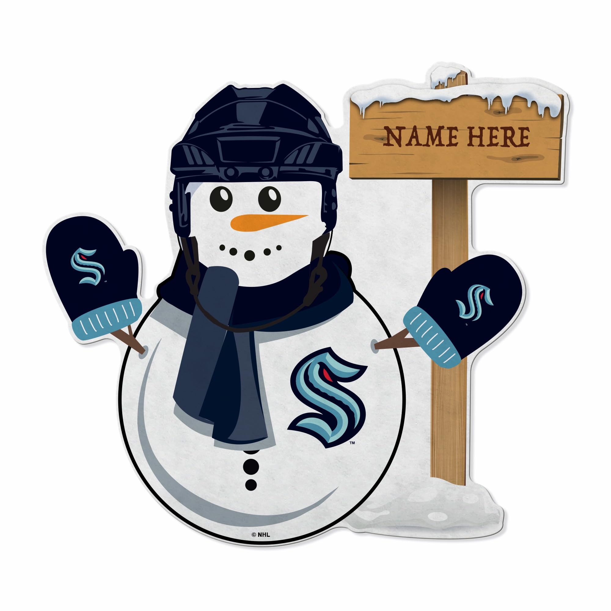 Rico Industries NHL Seattle Kraken Personalized Holiday/Christmas Decor Snowman Wreath Shape Cut Pennant - Home and Living Room Décor - Soft Felt EZ to Hang