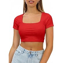 Womens Crop Tops Crewneck Y2K Summer T-Shirt Basic Short Sleeve Fitted Knit Ribbed Casual Blouse Cute Tee Shirt