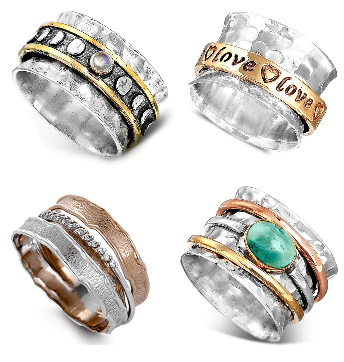 WAINIS4 Pcs Vintage Boho Chunky Ring for Women Statement Bohemian Ring Set 6-10